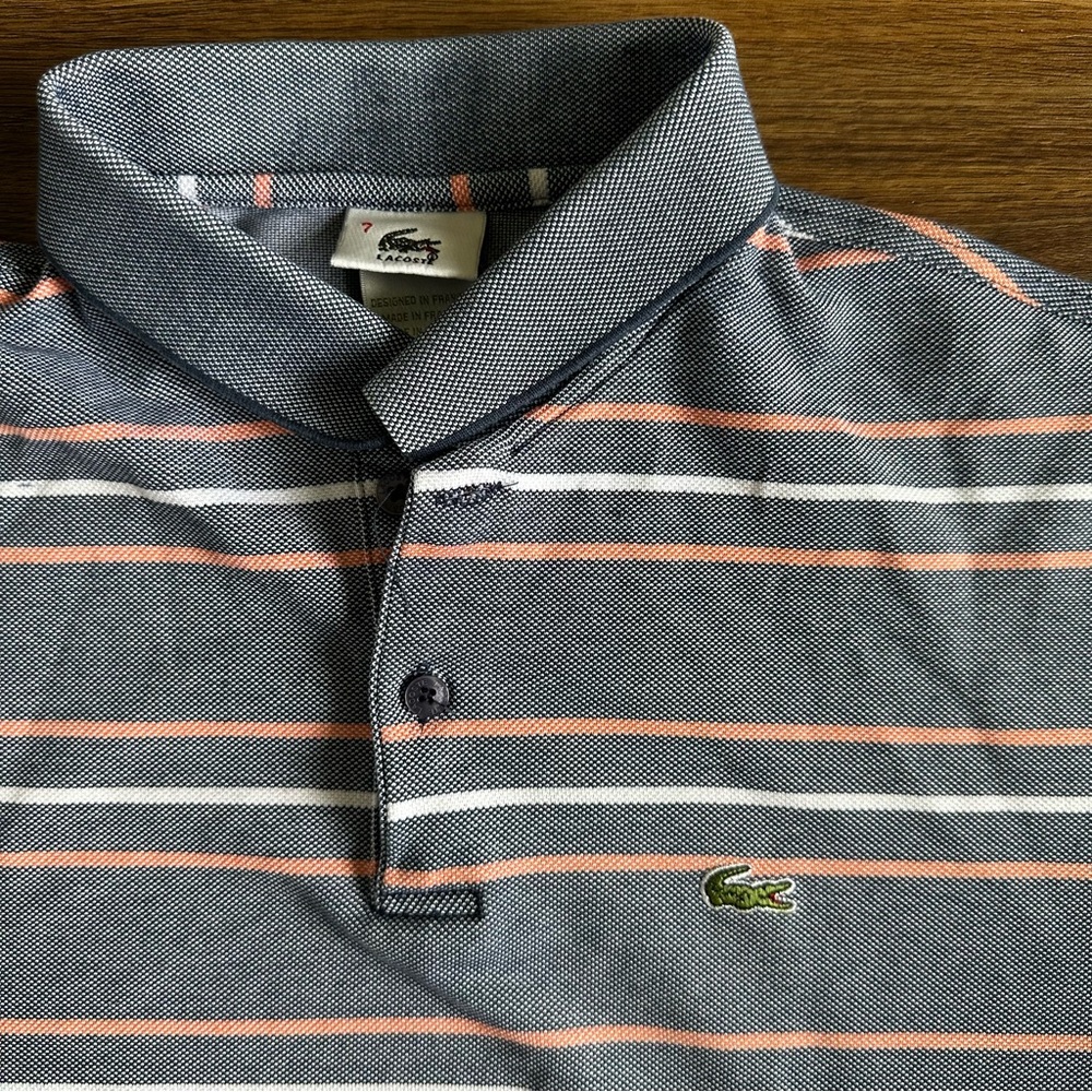 Lacoste Polo with Gray and Orange Stripes